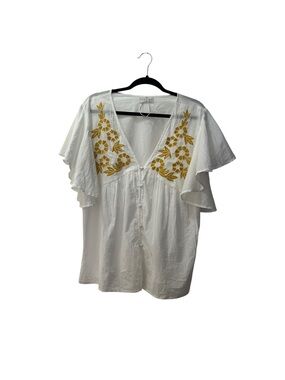 NWOT Arkitect White Embroidered Flutter Sleeve V-Neck Cotton Top XL